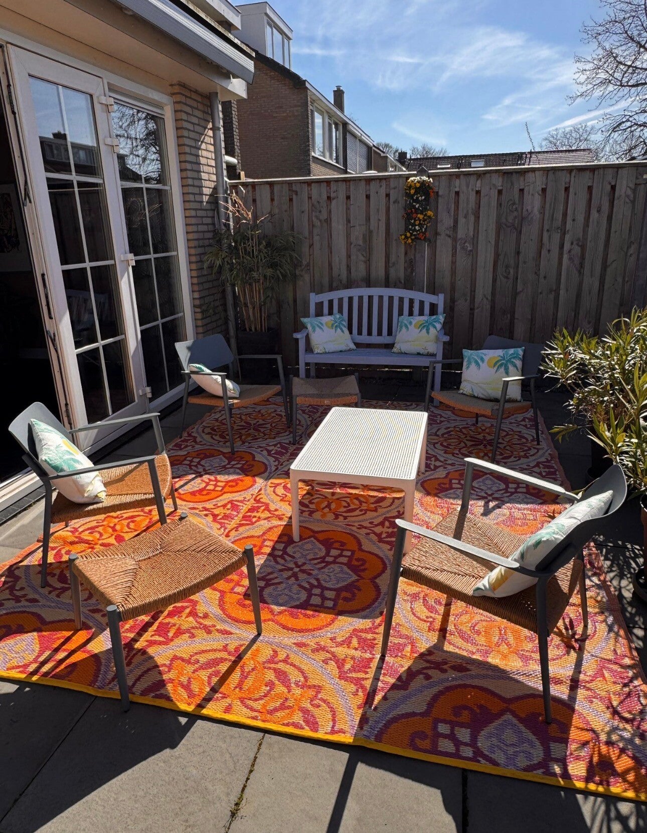 Buitenkleed 270-360cm, oranje/roze/wit/geel