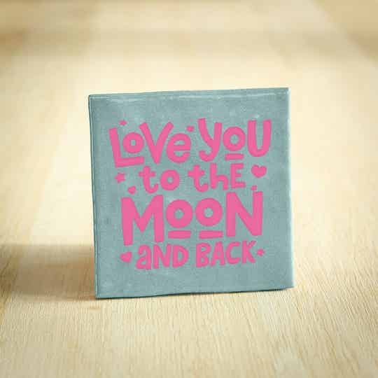-70%, Tegeltje - Love You To The Moon And Back | Lichtblauw & Roze | 10x10cm