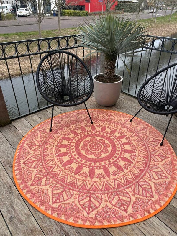 Buitenkleed 180cm rond, oranje/roze/ivoor