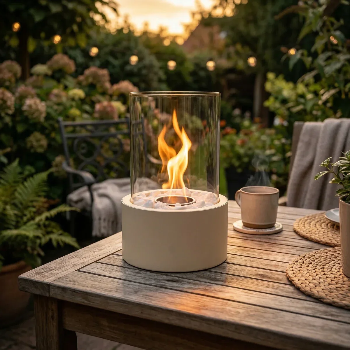 Tafel Haard - Rond - Metaal/Glas - Zand - 18x18x26,5cm