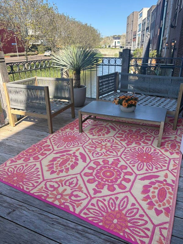 Buitenkleed 180-270cm, roze/creme/oranje