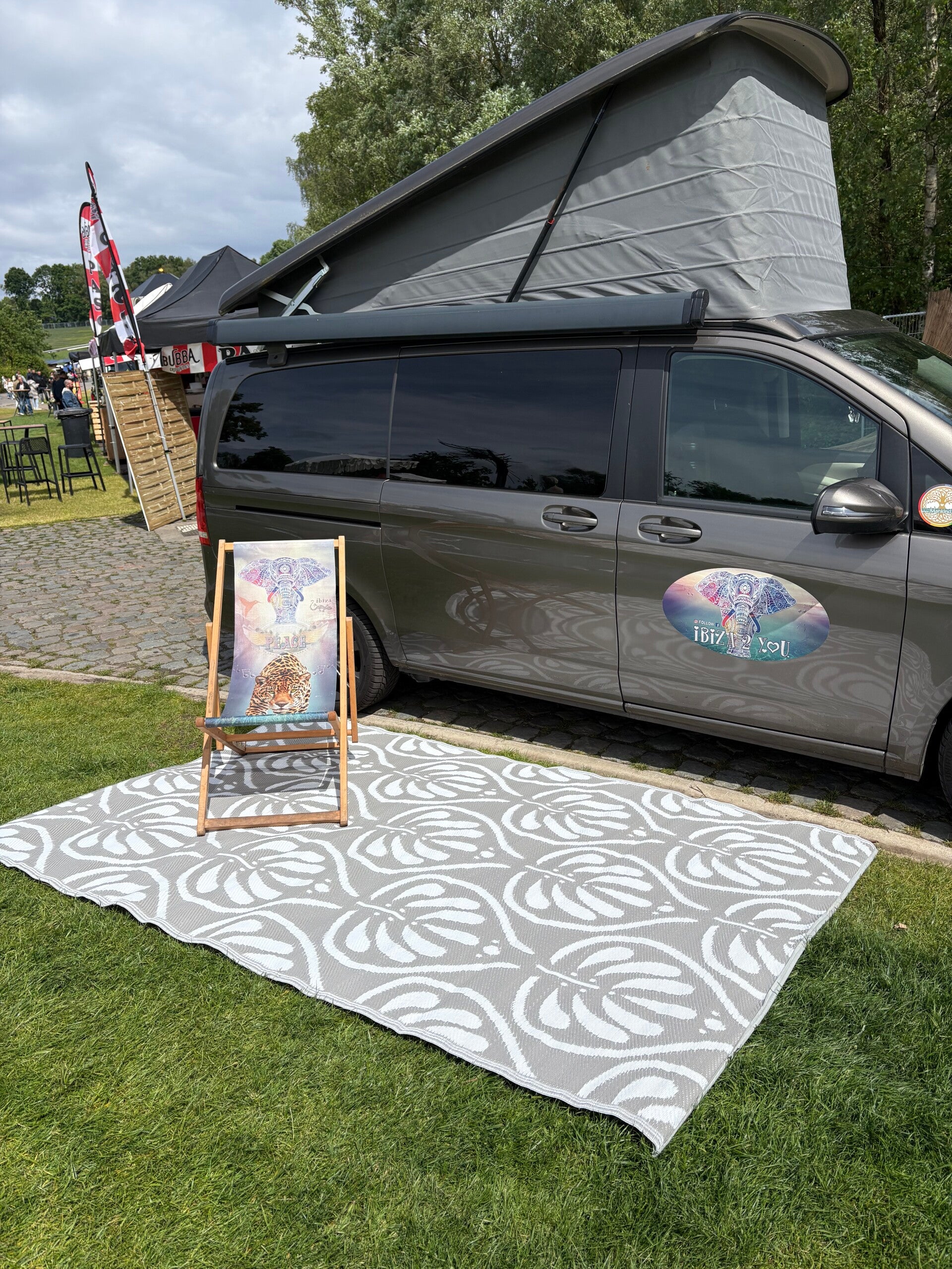 Buitenkleed 180-270cm, taupe/wit
