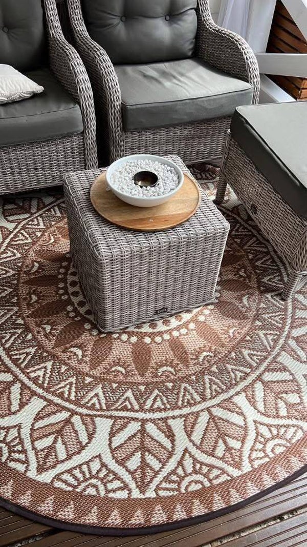 Buitenkleed rond 180cm, licht bruin/creme