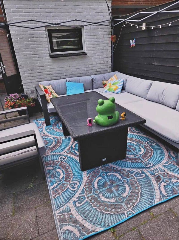Buitenkleed 180-270cm, licht blauw/ivoor/bruin