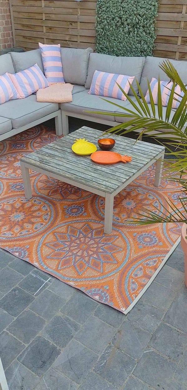 Buitenkleed 180-270cm, terra/blauw , bloem