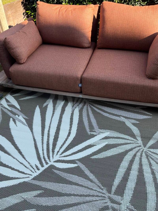 Buitenkleed 170-270cm, bruin/creme, bladeren