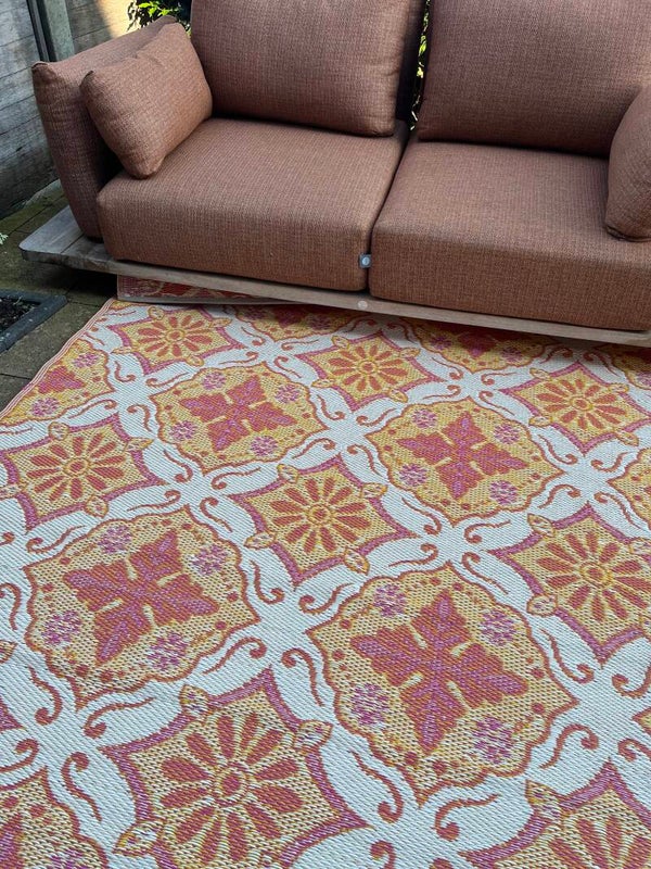 Buitenkleed 170-270cm, oranje/zalm/roze/ geel, bloem