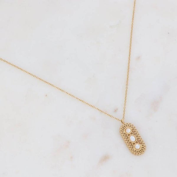 -70% korting, Gouden barnsteen collier met 3 natuurstenen, Amber, Blanc
