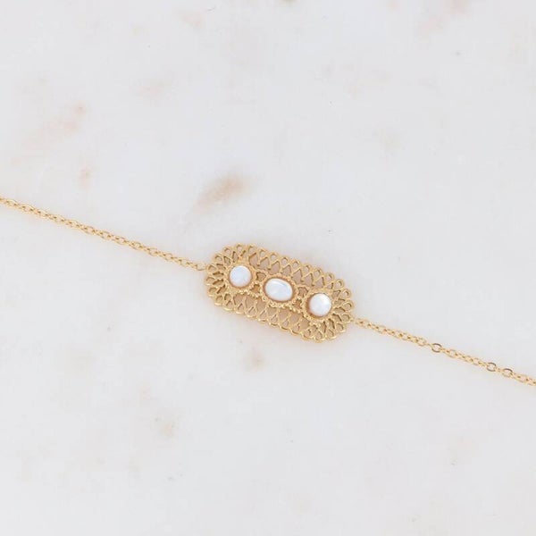 -70% korting, Gouden Amber armband met 3 natuurstenen, Blanc