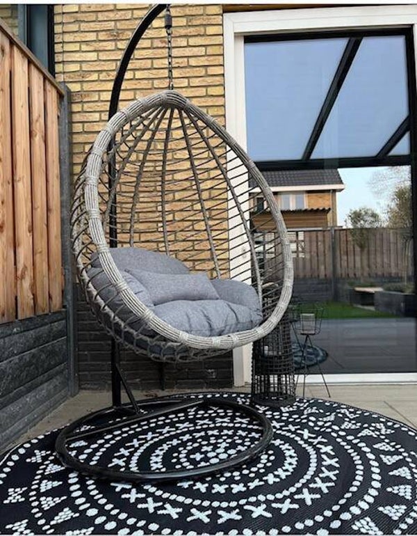 Buitenkleed rond, diameter 180cm, zwart/wit