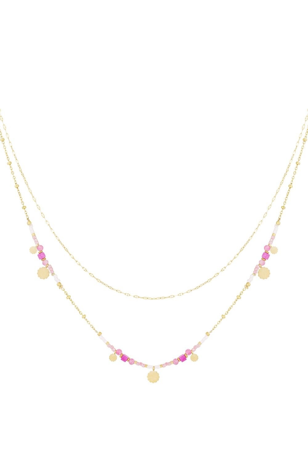 Layered roze ketting met charms