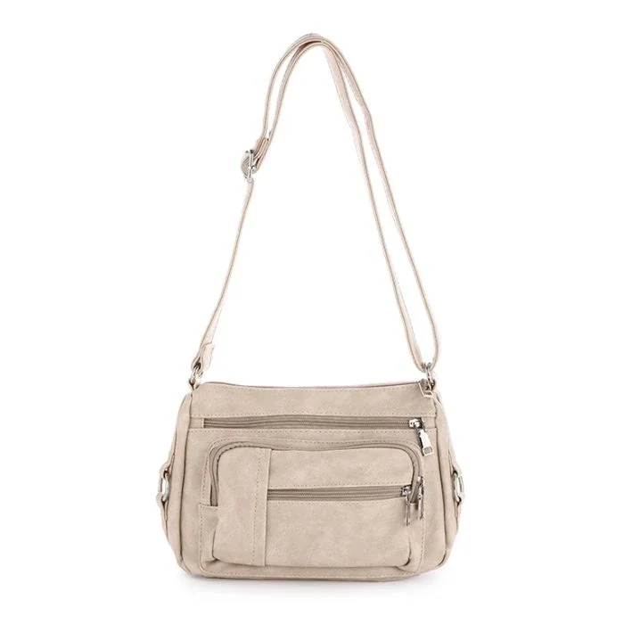 Beige schoudertas met verschillende vakjes