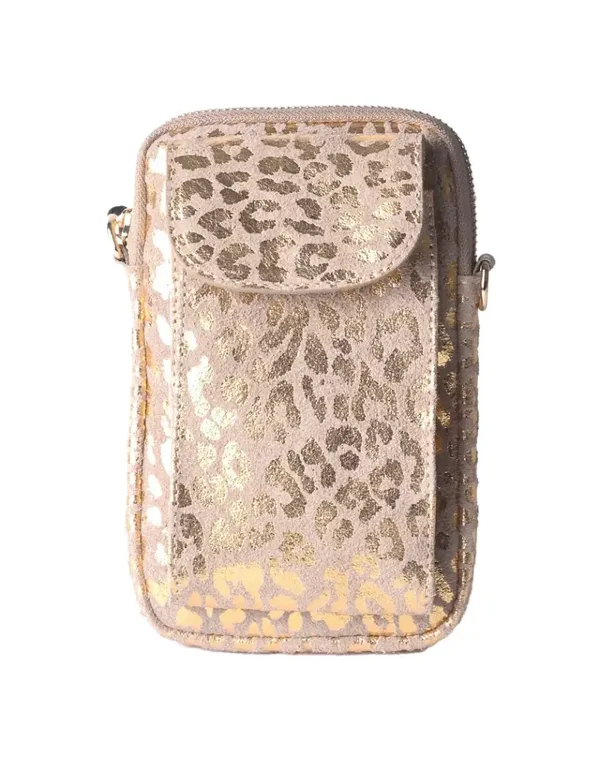 Nubuck / leren telefoontasje metalic Panter Goud