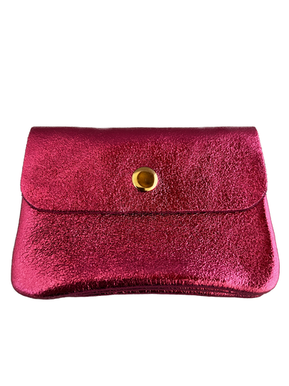 Mini lederen portemonnee Middenroze metallic