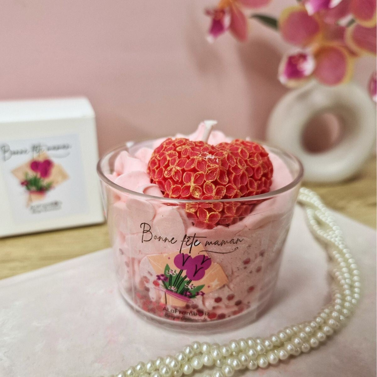 Bougie coeur Barbe à Papa — Édition Bonne Fête Maman