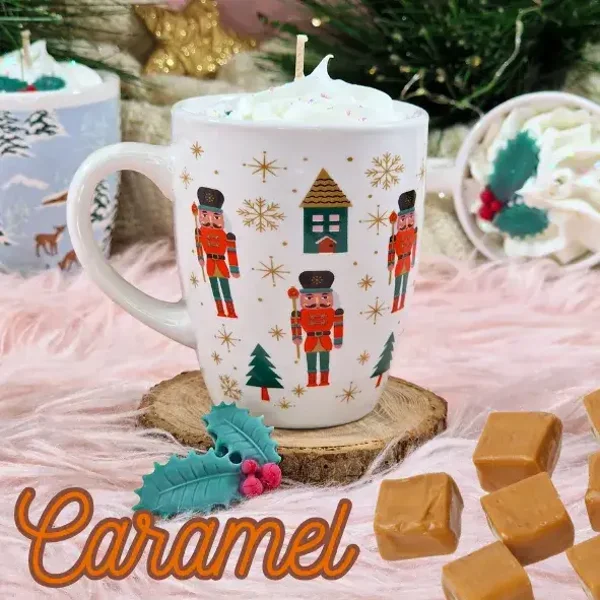 Bougie tasse de Noël - Caramel beurre salé - Motifs au choix
