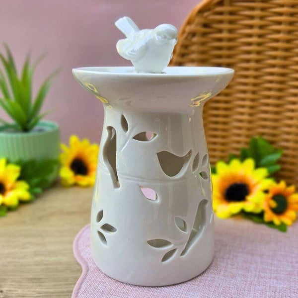 Brûle-Parfum Oiseau Blanc en Céramique