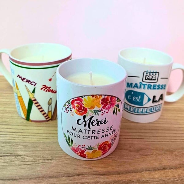 Bougie Mug - Tasse cadeau personnalisée - Maîtresse, Merci au choix