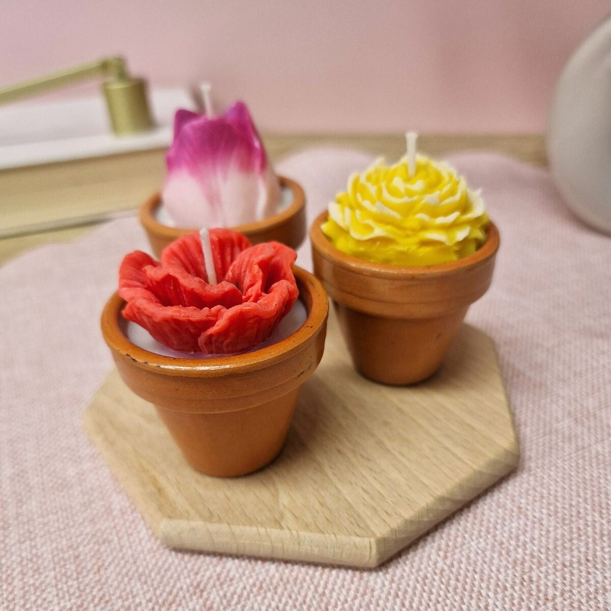 Trio de petites bougies fleuries - Une création unique pleine de charme
