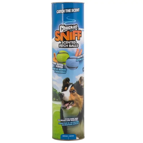CHUCKIT snif fetch balles parfumées bacon et beurre de cacahuète M (pack 4 balles)
