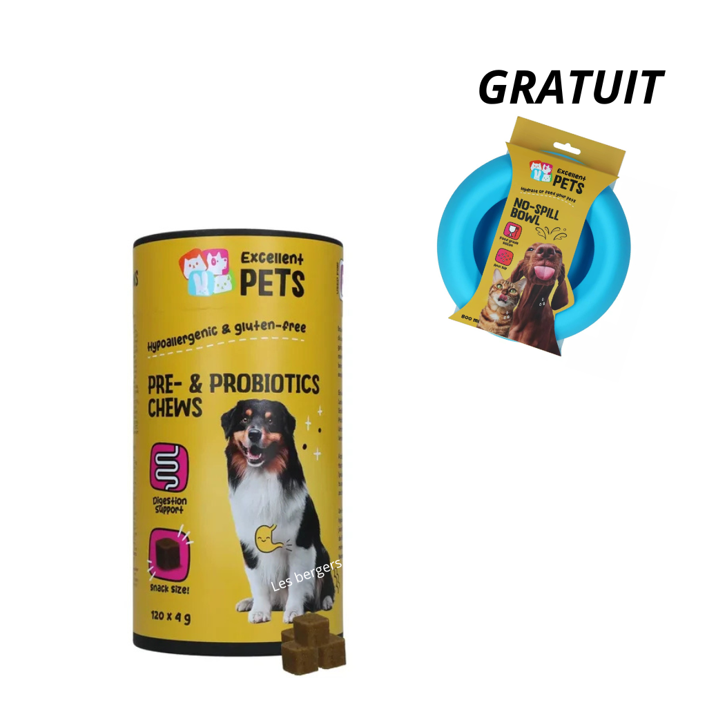EXCELLENT PETS pré & probiotiques 120 bouchée+ bol anti éclaboussures 800 ml gratuit.