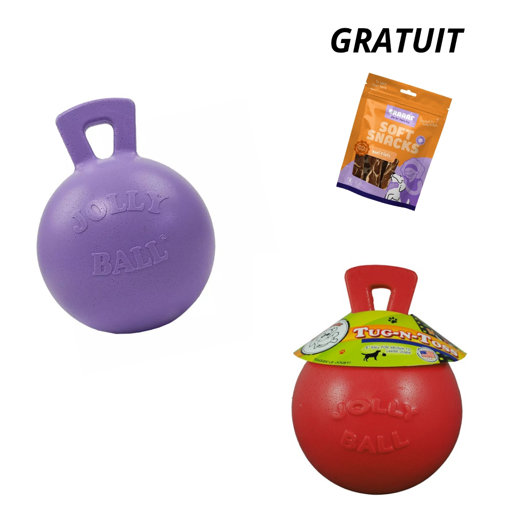 JOLLY PETS Jolly tug n toss (XL 25 cm) divers coloris + BRAAAF friandises gratuit