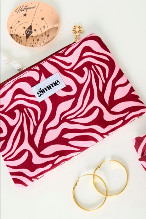 Make-up tasje roze met rood