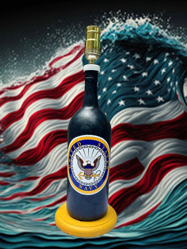 Navy Bottle Lamp