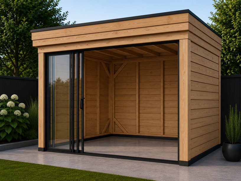 Overkapping 3x3 Achterwand + zijwand + glas voor
