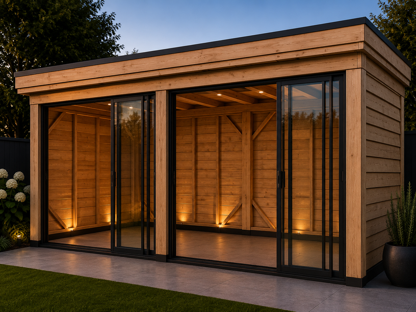 Overkapping 5x3 Achterwand + zijwand + glas voor