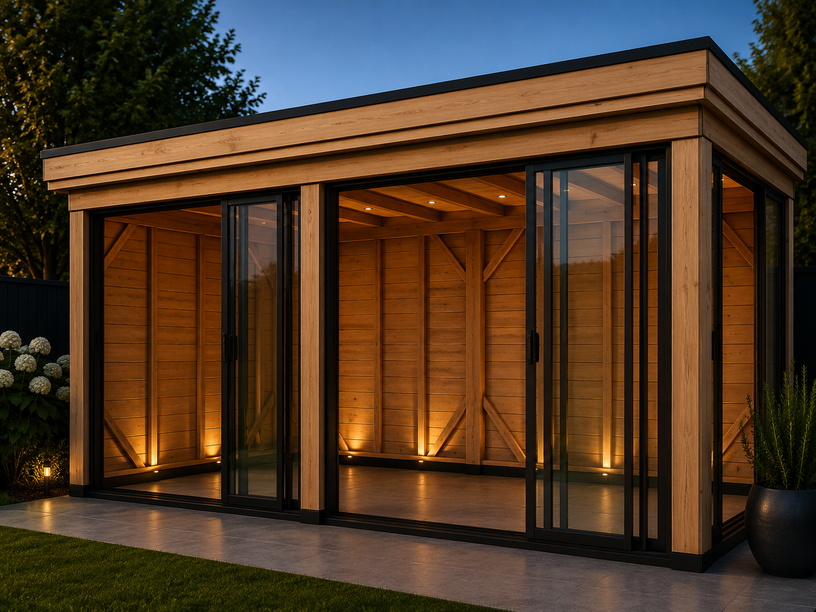 Overkapping 5x3 Achterwand + zijwand + glas voor + zij