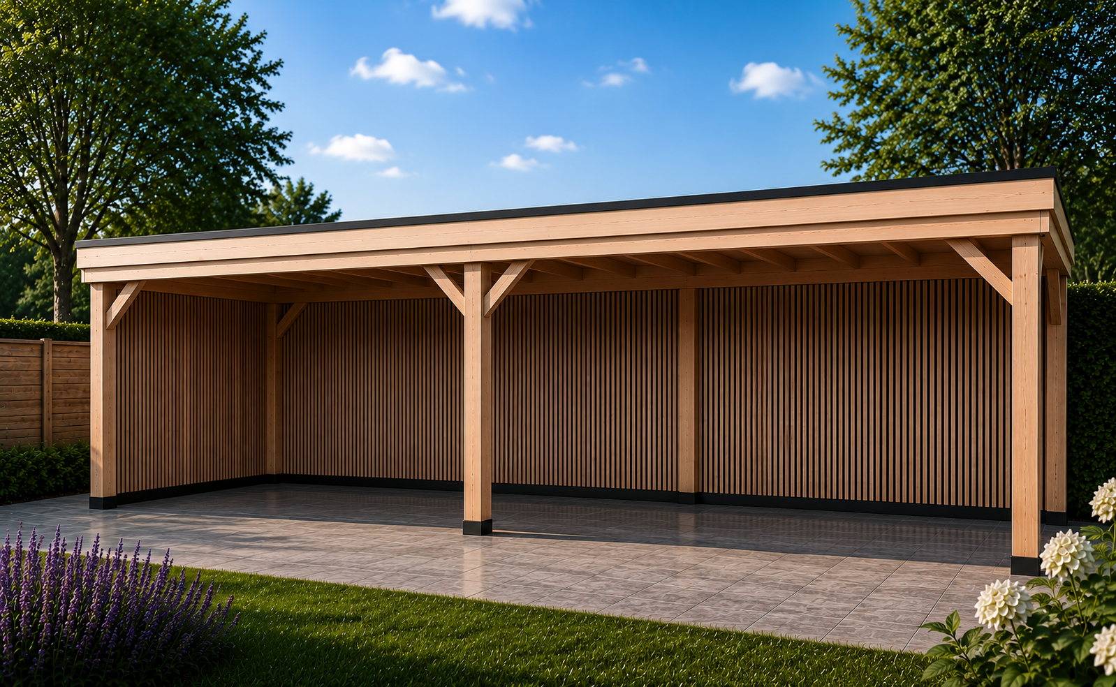 Overkapping 8x3 Achterwand + zijwand + glas voor