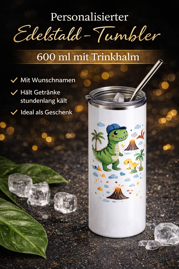 Personalisierter Edelstahl Tumbler 600 ml mit Trinkhalm – mit Name oder Wunschmotiv bedruckt