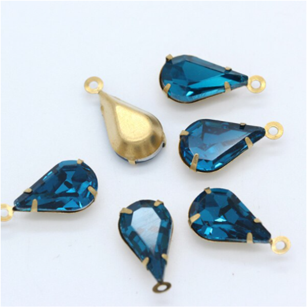 Glass Drop Pendant 13x8mm Peacock Blue