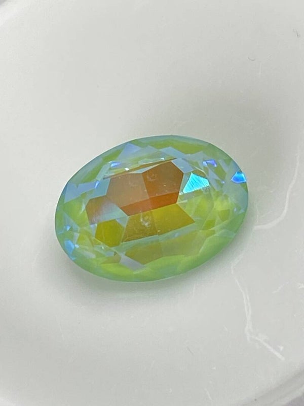 Glass Oval Fancy Stone 18x13mm Peridot AB