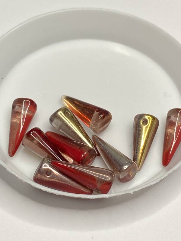 Spike Beads 15x11mm Red / Gold