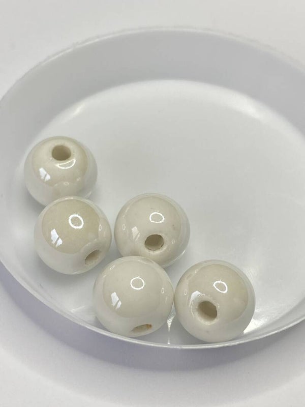 Round Beads Glass 11mm Ceramic White