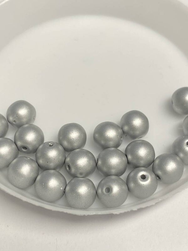 Round Beads Glass 6mm Silver Mat