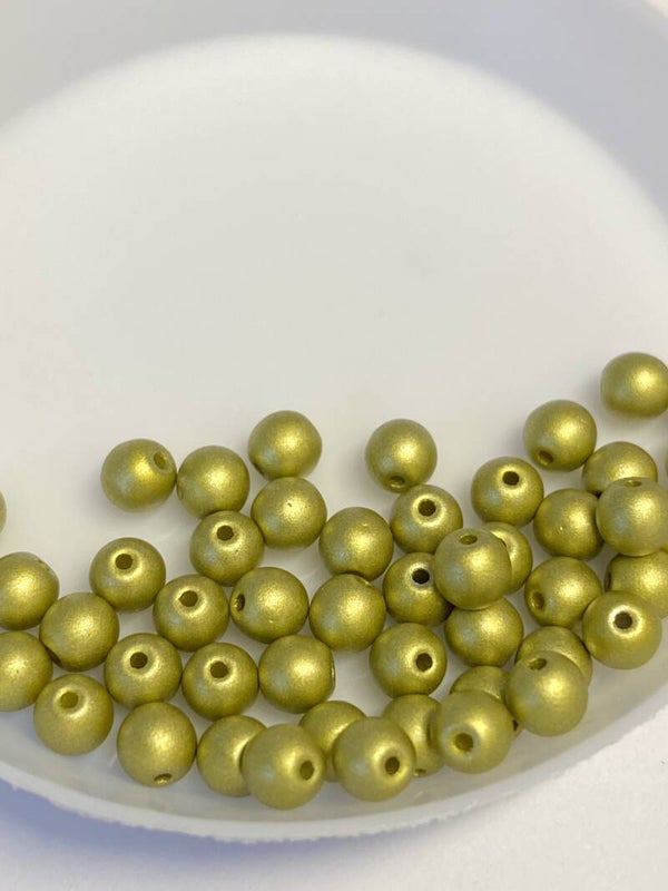 Round Beads Glass 4mm Metallic Lime