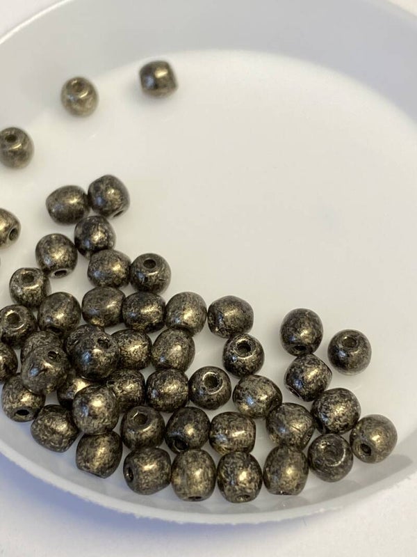 Round Beads Glass 4mm Jet Bronze Luster