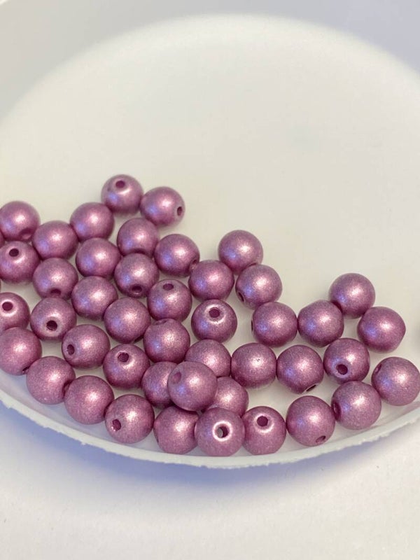 Round Beads Glass 4mm Metallic Burgundy