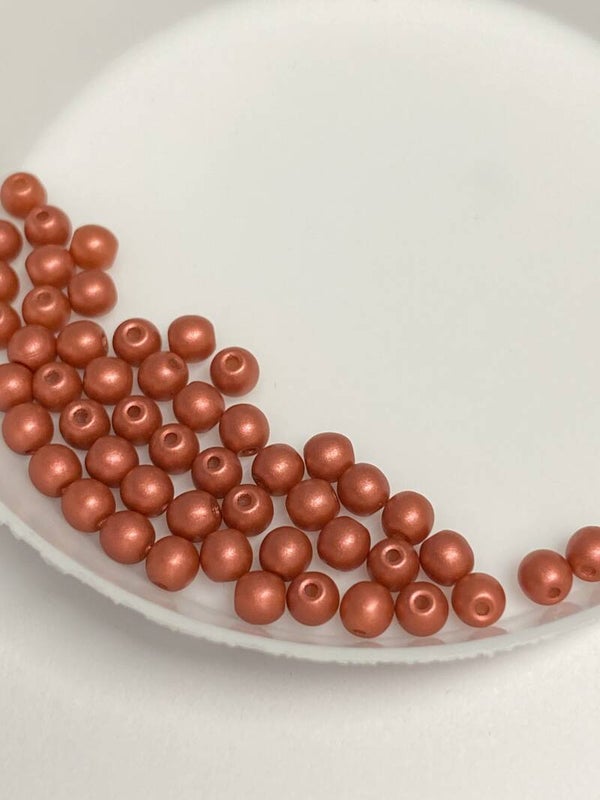 Round Beads Glass 3mm Metallic Red