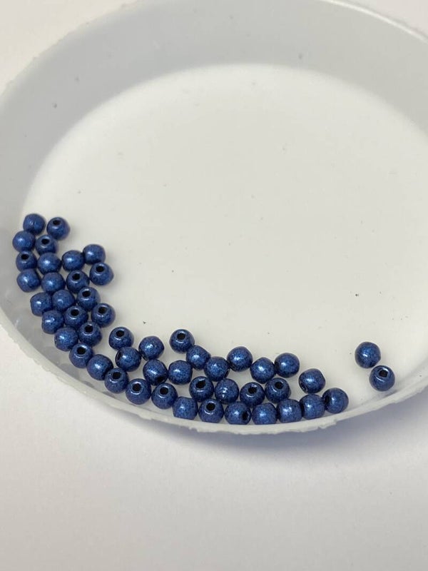 Round Beads Glass 2mm Metallic Suede Blue