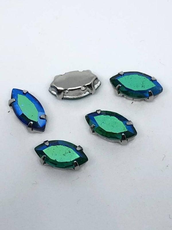 Glass Navette 10mm Green/Blue AB