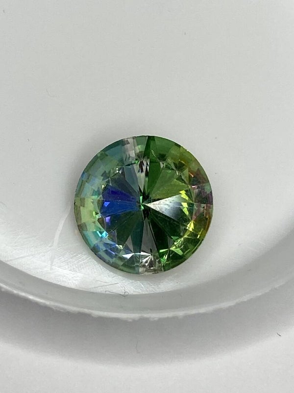 Glass Rivoli 14mm Peridot / Crystal
