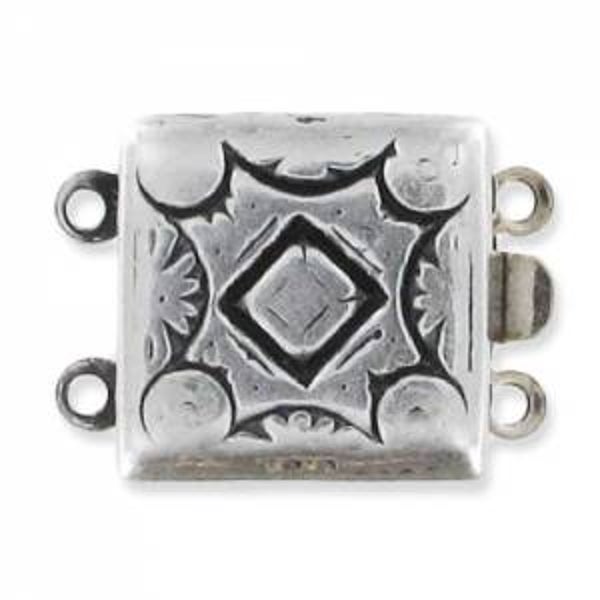 2 strand square shaped clasp 14mm antique silver tone