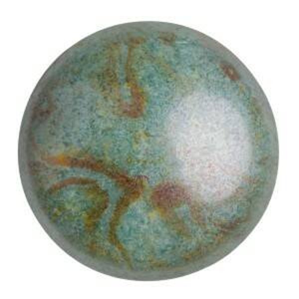 Round glass cabochon by Puca® 25 mm / Opaque Green Grey Marble Ceramic Look