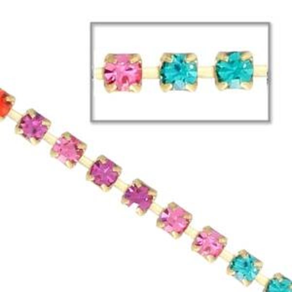 Rhinestone Chain Blue Zirco, Rose, Fuchsia, Hyachinth (2mm)