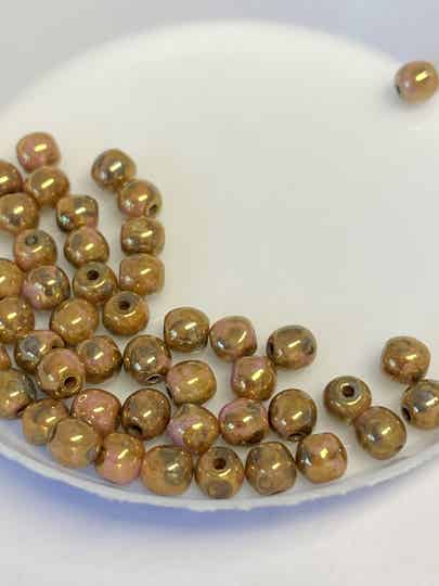 Round Beads Glass 4mm Gold Luster