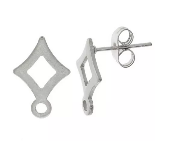 Earstud Silver Tone / Rhombus 14x10mm